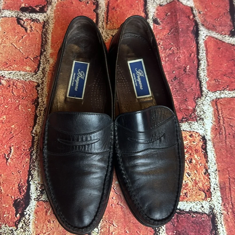 Vintage BRAGANO- BLACK Soft LEATHER Loafer made in ITALY Men's 10 M